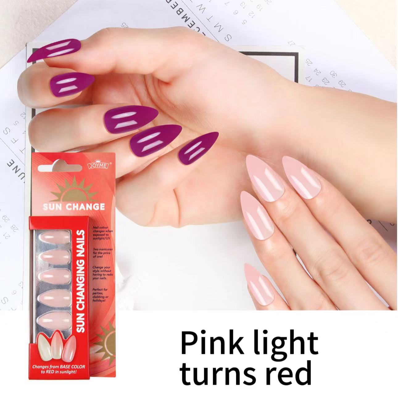 The new model wears nail warm water discoloration, light discoloration 24 pieces of European and American almond nails nude in stock