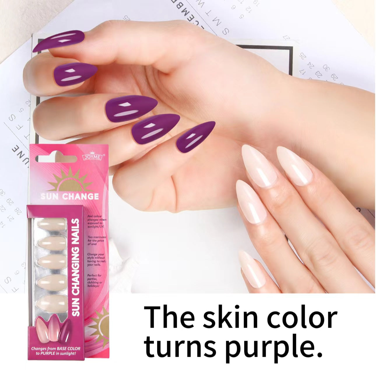 The new model wears nail warm water discoloration, light discoloration 24 pieces of European and American almond nails nude in stock