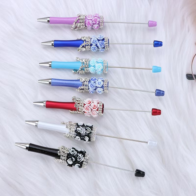 Heavy diamond-inlaid with flower beaded pen