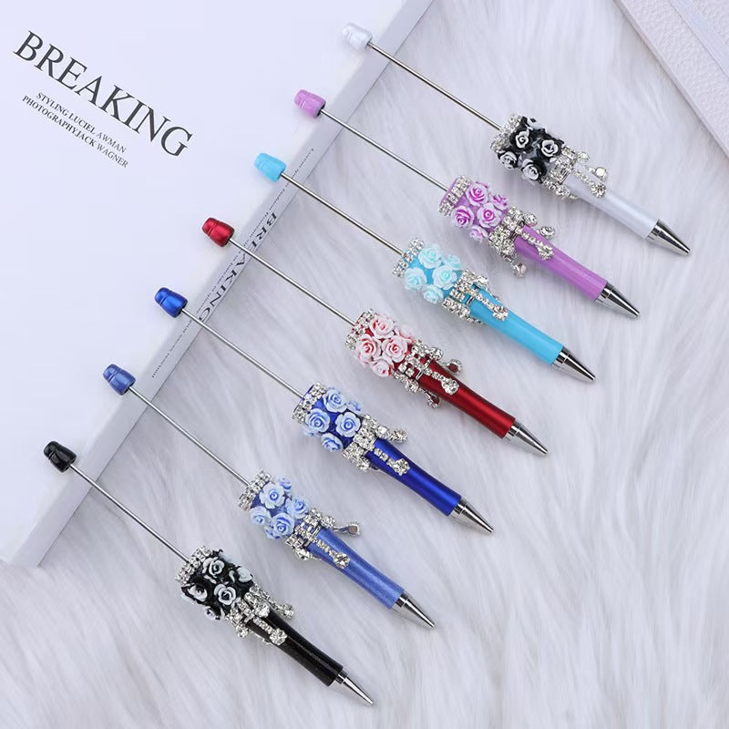Heavy diamond-inlaid with flower beaded pen