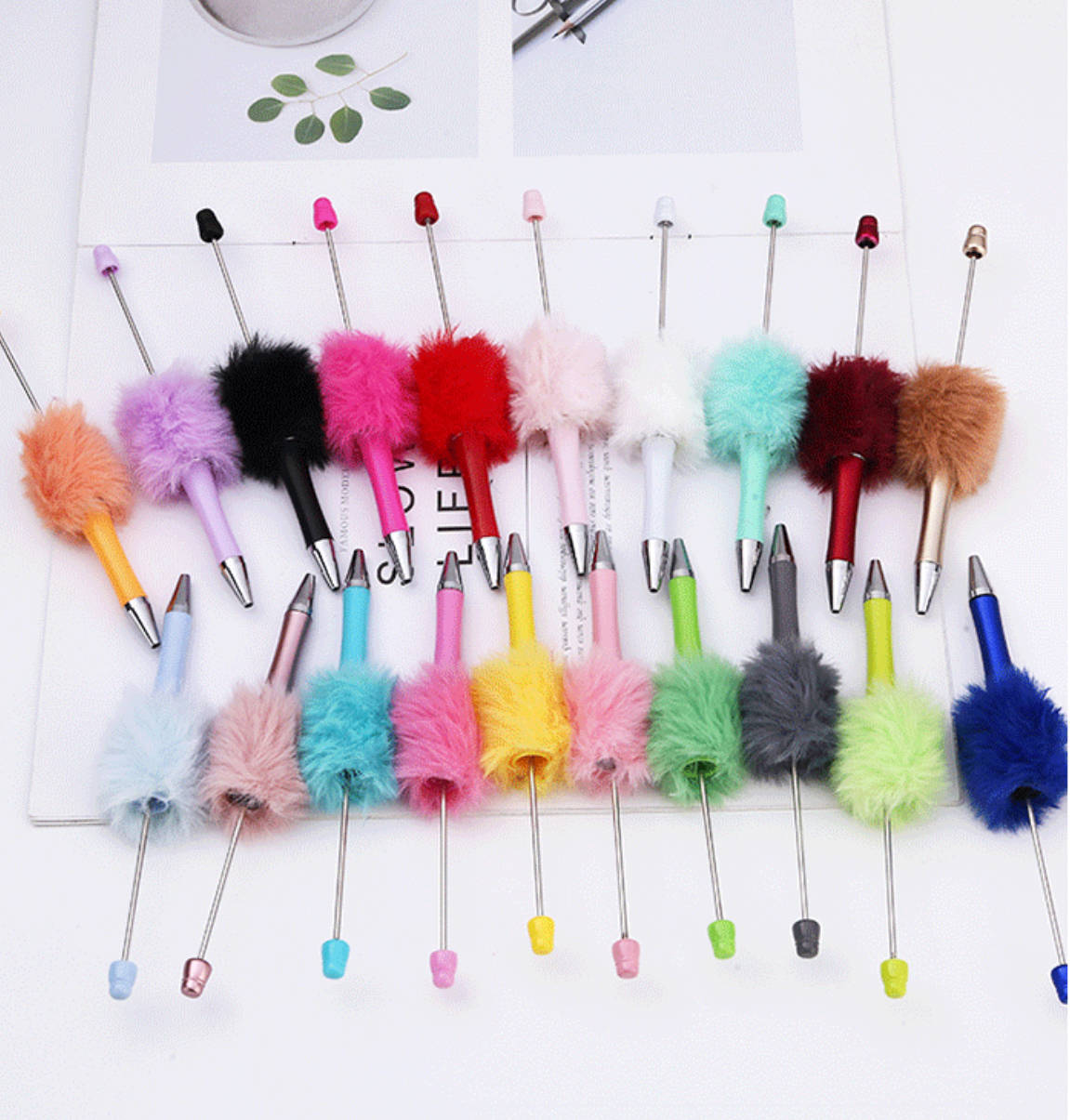 Fluffy pompom beaded pen