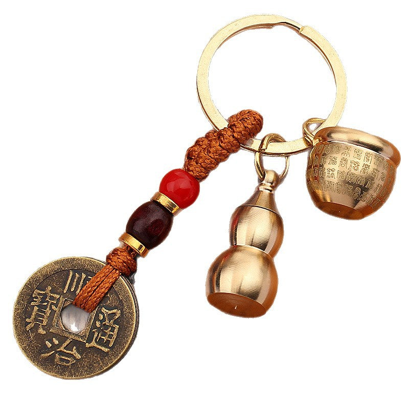 Chinese Zodiac Treasure Bowl Keychain - Handmade Brass Fortune Amulet