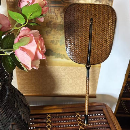 Handmade Lacquer Bamboo Woven Fan for Tea Stove, Chinese Vintage Style Hand Fan, Zen Kung Fu Tea Ceremony Accessory