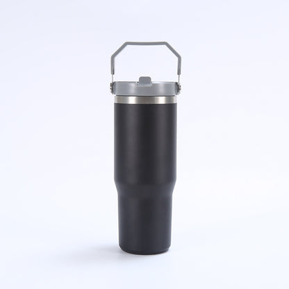 Stainless Steel Tumbler with Straw, Vacuum Insulated Water Bottle for Home, Office or Car, Reusable Cup with Straw Leak Resistant Flip