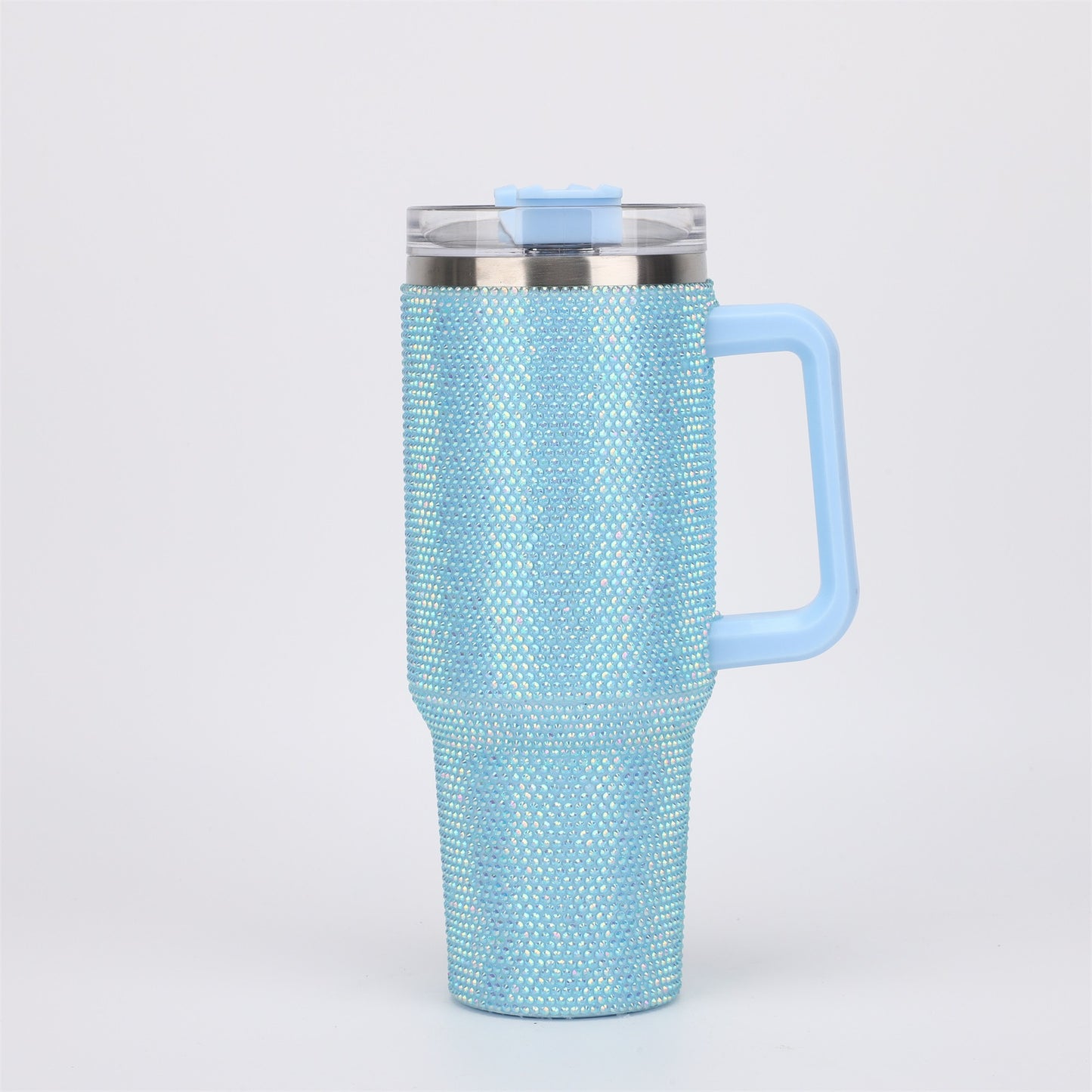 40 Oz Tumbler With Handle Studded Tumbler With Lid and Straw Insulated Stainless Steel Double Wall Water Cup Travel Mug Water Bottle Tumblr For Women (40 oz 1200 ml, White)