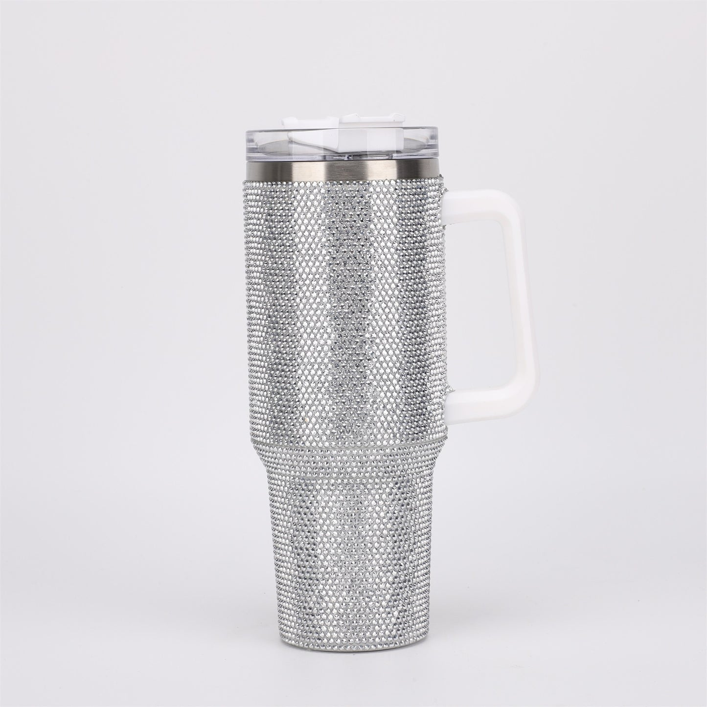 40 Oz Tumbler With Handle Studded Tumbler With Lid and Straw Insulated Stainless Steel Double Wall Water Cup Travel Mug Water Bottle Tumblr For Women (40 oz 1200 ml, White)