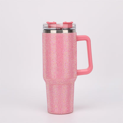 40 Oz Tumbler With Handle Studded Tumbler With Lid and Straw Insulated Stainless Steel Double Wall Water Cup Travel Mug Water Bottle Tumblr For Women (40 oz 1200 ml, White)