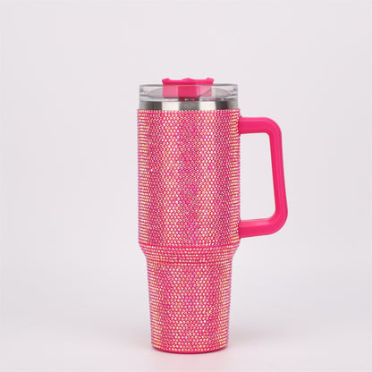 40 Oz Tumbler With Handle Studded Tumbler With Lid and Straw Insulated Stainless Steel Double Wall Water Cup Travel Mug Water Bottle Tumblr For Women (40 oz 1200 ml, White)