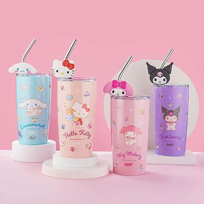 Creative Sanrio Straw Coffee Stainless Steel Thermos Cup Cartoon New Picture Cute Silicone Doll 21oz