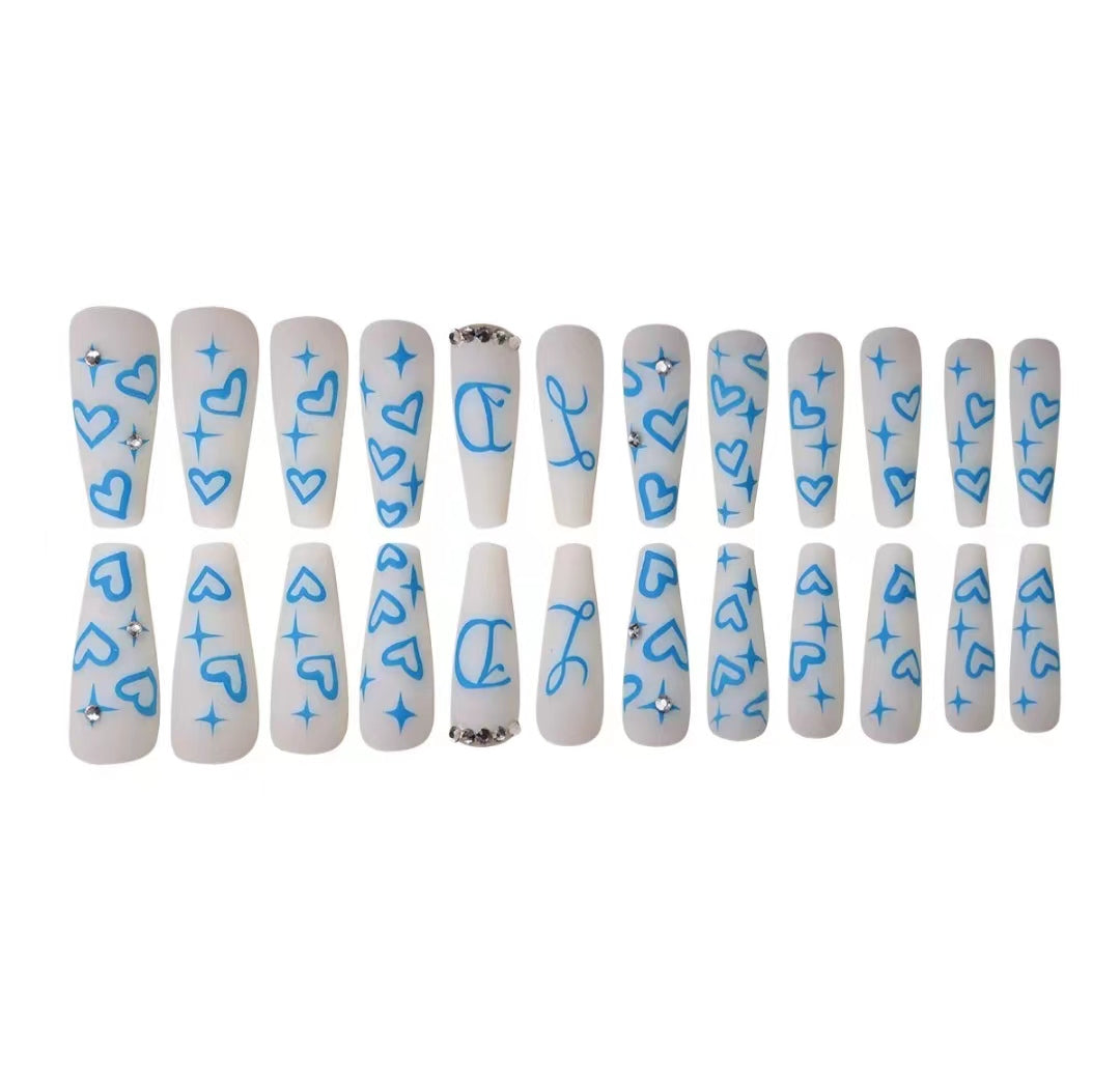 Source factory direct sales dotted long wearable nails blue love removable wearable nails nail decoration manicure