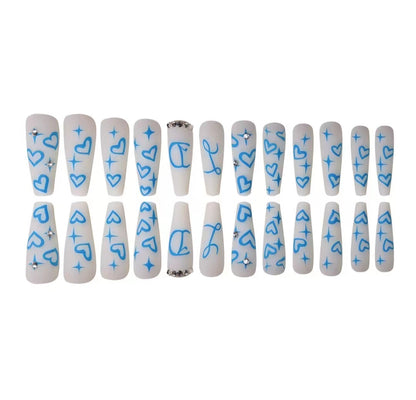 Source factory direct sales dotted long wearable nails blue love removable wearable nails nail decoration manicure