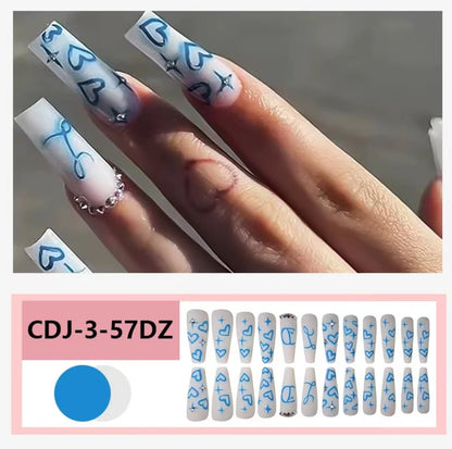 Source factory direct sales dotted long wearable nails blue love removable wearable nails nail decoration manicure