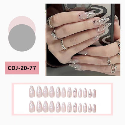 Source factory silver flame wear nail patch European and American rivet nail patch fake nail cross-border nail patch