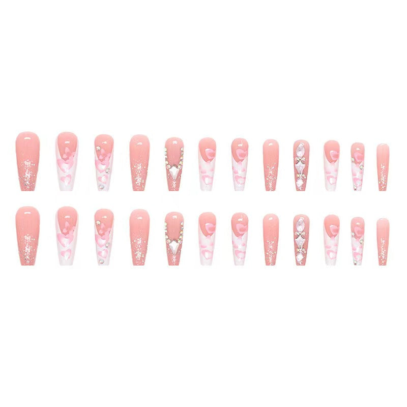 Cross-border hot selling long ballet nails with sparkling diamonds collection wearable nails finished products wholesale fake nails 24 pieces in box