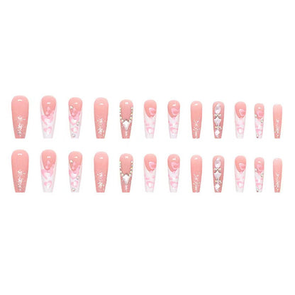 Cross-border hot selling long ballet nails with sparkling diamonds collection wearable nails finished products wholesale fake nails 24 pieces in box