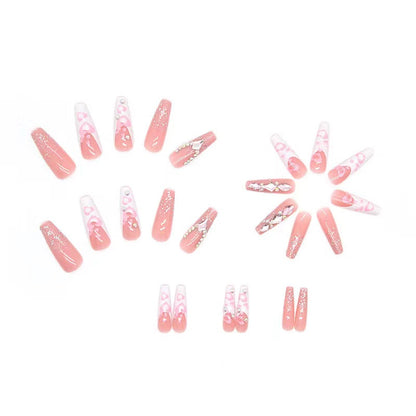 Cross-border hot selling long ballet nails with sparkling diamonds collection wearable nails finished products wholesale fake nails 24 pieces in box