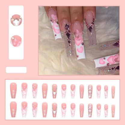 Cross-border hot selling long ballet nails with sparkling diamonds collection wearable nails finished products wholesale fake nails 24 pieces in box