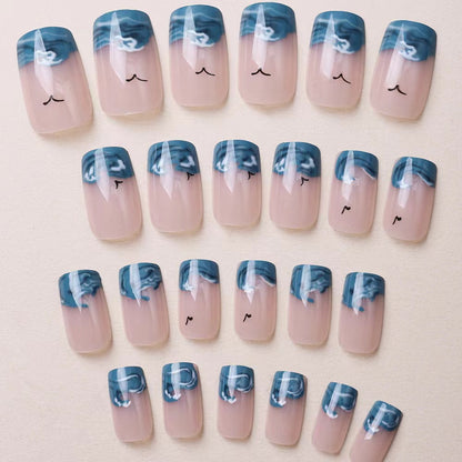 Source factory direct sales short style wearable nails blue wave cool natural nail polish cross-border nail polish wholesale