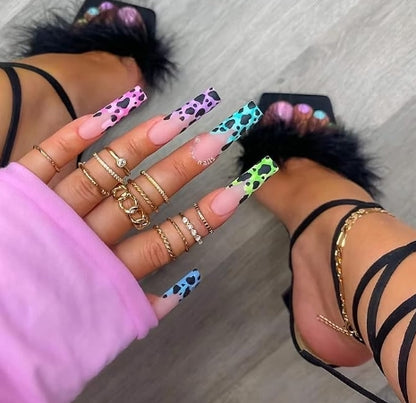 Colorful leopard print cross-border exclusive for wearing nails, detachable nail art pieces, long foreign trade fake nail nails