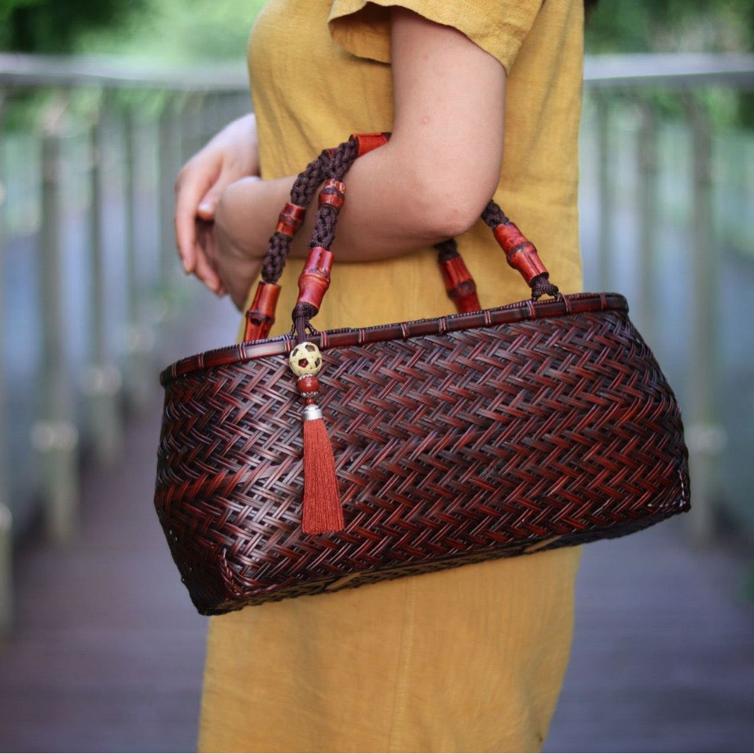 Strictly selected non-heritage handbag bamboo braided bag women's handbag vintage bamboo basket bamboo braided bag collection of bamboo products and crafts