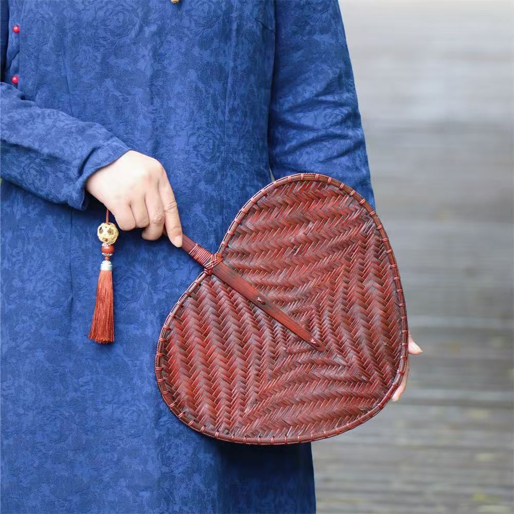 Handmade Lacquer Bamboo Woven Fan for Tea Stove, Chinese Vintage Style Hand Fan, Zen Kung Fu Tea Ceremony Accessory