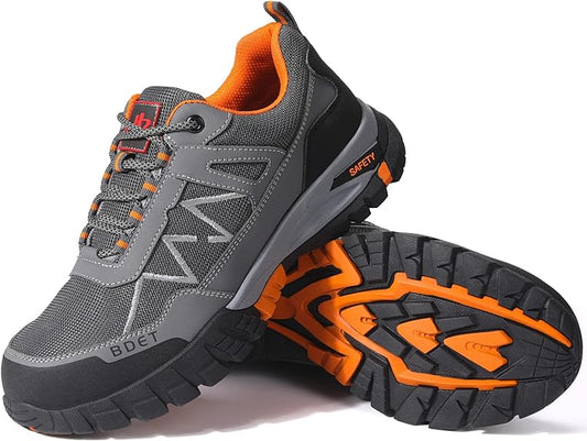 Steel Toe Sneakers for Men Women, Work Puncture Proof, Breathable Comfortable Safety, Slip-Resistant for Construction, Shock Absorbing, Grey 10"