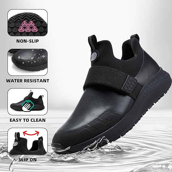 Non Slip Work Shoes for Men Food Service Waterproof Kitchen Chef Slip On Restaurant Shoes Slip Resistant Walking Sneakers Lightweight Comfortable Working Footwear