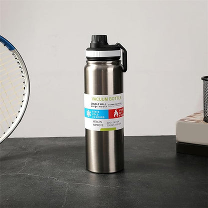 Eco-friendly Drinking Bottle Durable Water Cup Stainless Steel Insulated Large Capacity Portable Travel Gym Workout Sports Black 800ML