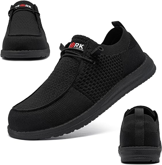 LARNMERN Slip On Steel Toe Shoes Men Lightweight Comfortable Lounging Walking Sneakers Steel Toe Loafers