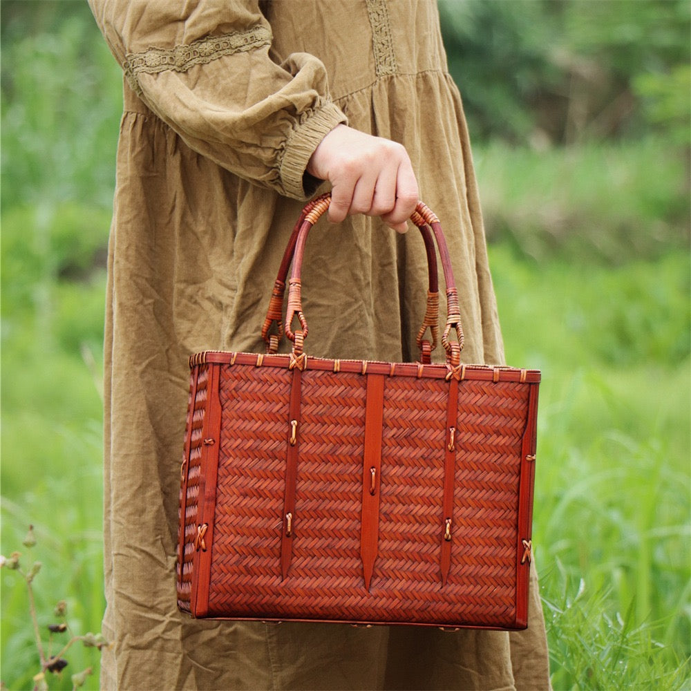 Strictly selected non-heritage handbag bamboo braided bag women's handbag vintage bamboo basket bamboo braided bag collection of bamboo products and crafts