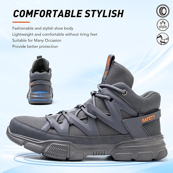 Steel Toe Shoes for Men Women Indestructible Lightweight Comfortable Safety Work Shoes Slip-Resistant Composite Toe Construction Shoes