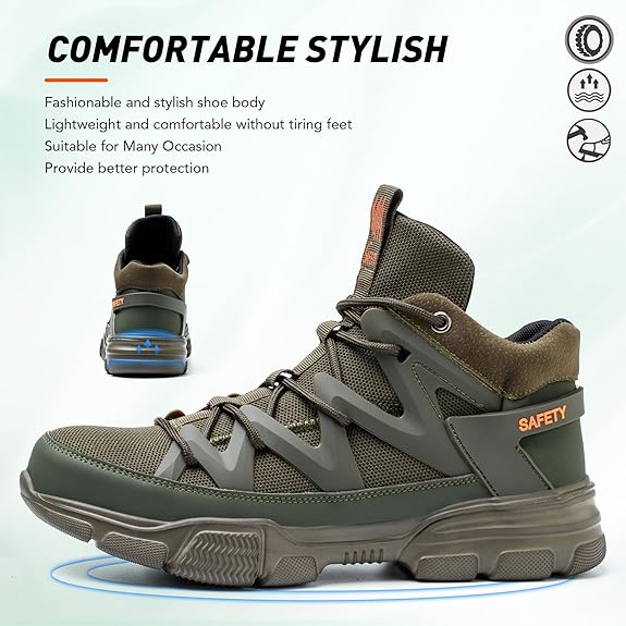 Steel Toe Shoes for Men Women Indestructible Lightweight Comfortable Safety Work Shoes Slip-Resistant Composite Toe Construction Shoes