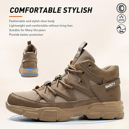 Steel Toe Shoes for Men Women Indestructible Lightweight Comfortable Safety Work Shoes Slip-Resistant Composite Toe Construction Shoes