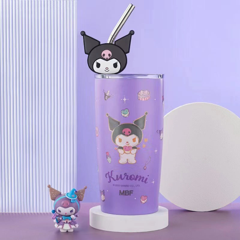 Creative Sanrio Straw Coffee Stainless Steel Thermos Cup Cartoon New Picture Cute Silicone Doll 21oz