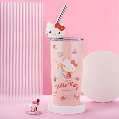 Creative Sanrio Straw Coffee Stainless Steel Thermos Cup Cartoon New Picture Cute Silicone Doll 21oz