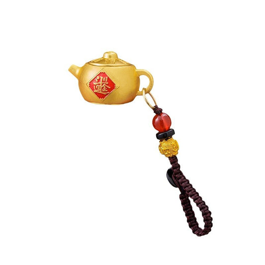 Wealth Chinese Zodiac Keychain - Spinning Treasure Pot with Money Bag Pendant