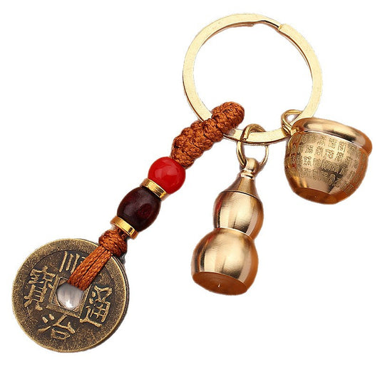 Chinese Zodiac Treasure Bowl Keychain - Handmade Brass Fortune Amulet