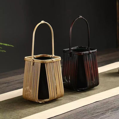 Flower arrangement flower basket handmade bamboo braided bamboo basket flower vase flower arrangement Chinese utensils bamboo products handicrafts
