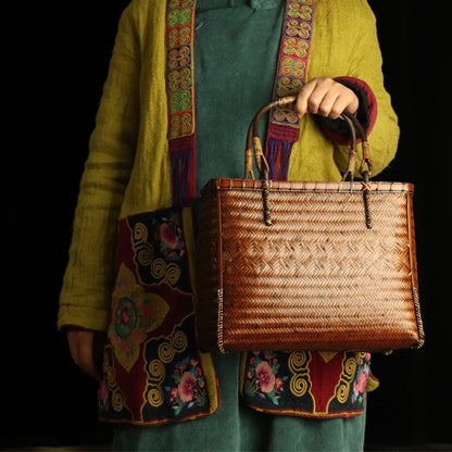 Strictly selected non-heritage handbag bamboo braided bag women's handbag vintage bamboo basket bamboo braided bag collection of bamboo products and crafts