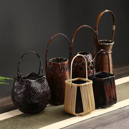 Flower arrangement flower basket handmade bamboo braided bamboo basket flower vase flower arrangement Chinese utensils bamboo products handicrafts