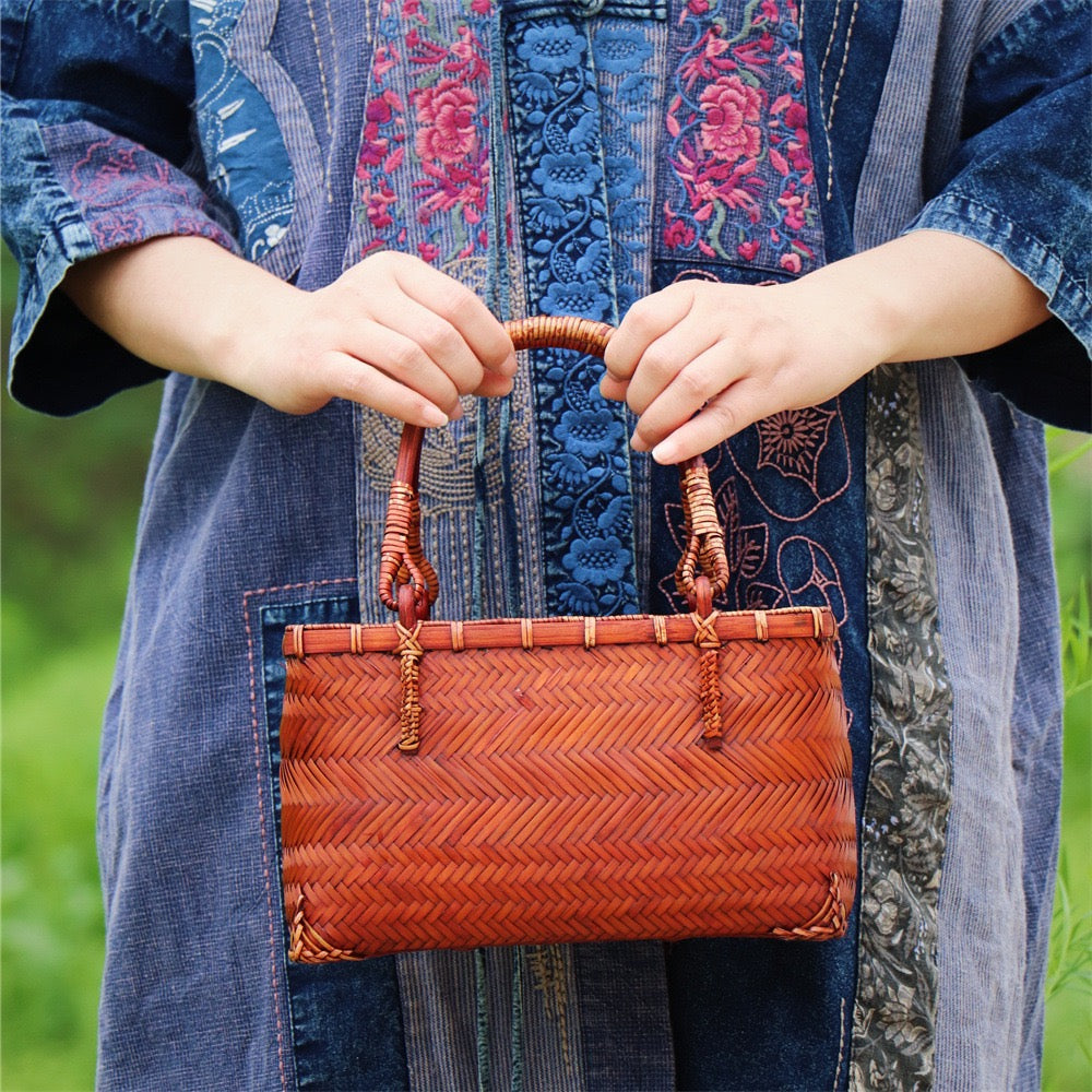Strictly selected non-heritage handbag bamboo braided bag women's handbag vintage bamboo basket bamboo braided bag collection of bamboo products and crafts